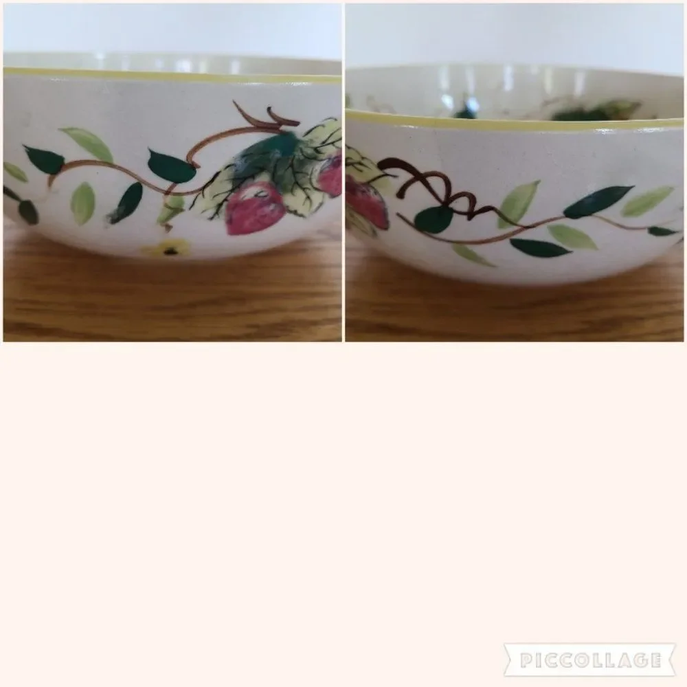 Vintage European Folk Art Handpainted Bowl - Dancing Man and Woman, Strawberries